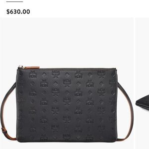 MCM Black Monogram Embossed Leather Travel Pouch